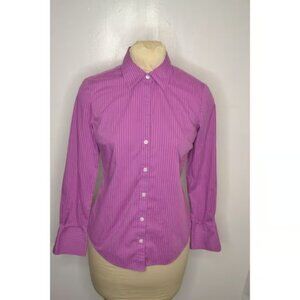 Calvin Klein Women's Small Fitted Purple Striped Button Down Shirt